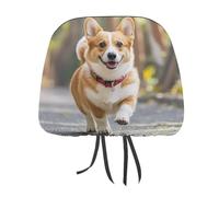 QMKFWT Running Corgi, copri poggiatesta per auto, regolabile e riutilizzabile, anti-sporco, flessibile, antipolvere, per la maggior parte dei veicoli