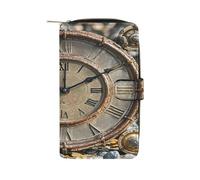QMKFWT Rusty Steampunk Orologio Portafoglio in Pelle Portafoglio Lungo Checkbook Portafogli Classico Bifold Ladies Clutch con ID Window