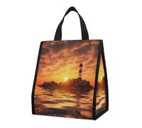 QMKFWT Sea Lighthouse in Sunset - Borsa termica per il pranzo, pieghevole e riutilizzabile, per uomini e donne