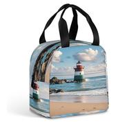 QMKFWT Sea Lighthouse Sandbeach Borsa per il pranzo isolata durevole grande palestra Lunch Tote box portatile a prova di perdite contenitori per alimenti riutilizzabili per il pranzo per lavoro