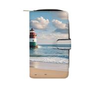 QMKFWT Sea Lighthouse Sandbeach portafoglio in pelle portafoglio lungo libretto degli assegni portafogli classico bifold donna pochette con finestra ID