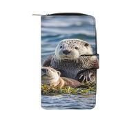 QMKFWT Sea Otters Portafoglio lungo in pelle portafoglio degli assegni portafogli classico bifold da donna pochette con finestra ID