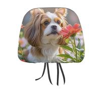 QMKFWT Shih Tzu - Coprisedile per auto con poggiatesta per cani e fiori, regolabile e riutilizzabile, anti-sporco, flessibile, protezione morbida e antipolvere, per la maggior parte dei veicoli