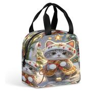 QMKFWT Simpatico gatto cantare canti natalizi borsa per il pranzo durevole isolata grande palestra pranzo tote box portatile a prova di perdite contenitori per alimenti riutilizzabili per il pranzo