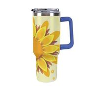 QMKFWT Sunflower Beauty - Tazza da caffè da viaggio, riutilizzabile, durevole, in acciaio inox, con manico e cannuccia, resistente alle perdite, tazza termica portatile, regalo per uomini e donne