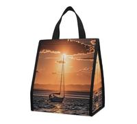 QMKFWT Sunset Seascape Sailboat Floating Lunch Bag Zaino Isolato Pieghevole e Riutilizzabile Borse Termiche per Uomo Donna