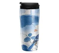 QMKFWT Tazza da caffè blu e bianca in stile cinese con fiori e uccellini, riutilizzabile, isolata, a prova di perdite, con coperchio, a doppia parete, a prova di fuoriuscite, regalo per madri e padri