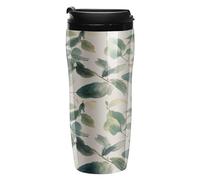 QMKFWT Tazza da caffè con foglie di eucalipto verde salvia, riutilizzabile, isolata, a prova di perdite, con coperchio, a doppia parete, a prova di fuoriuscite, per caffè ghiacciato/caldo, regalo per