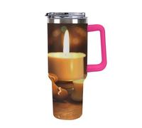 QMKFWT Tazza da caffè da viaggio con candele e omini di pan di zenzero, riutilizzabile, durevole, in acciaio inox, con manico e cannuccia, resistente alle perdite, tazza termica portatile, regalo per