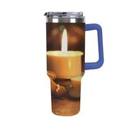 QMKFWT Tazza da caffè da viaggio con candele e omini di pan di zenzero, riutilizzabile, durevole, in acciaio inox, con manico e cannuccia, resistente alle perdite, tazza termica portatile, regalo per