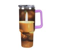 QMKFWT Tazza da caffè da viaggio con candele e omini di pan di zenzero, riutilizzabile, durevole, in acciaio inox, con manico e cannuccia, resistente alle perdite, tazza termica portatile, regalo per