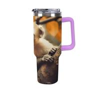 QMKFWT Tazza da caffè da viaggio con scimmia sull'albero, riutilizzabile, durevole, in acciaio inox, con manico e cannuccia, resistente alle perdite, tazza termica portatile, regalo per uomini e donne