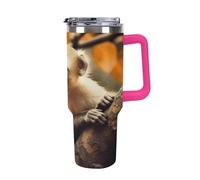 QMKFWT Tazza da caffè da viaggio con scimmia sull'albero, riutilizzabile, durevole, in acciaio inox, con manico e cannuccia, resistente alle perdite, tazza termica portatile, regalo per uomini e donne
