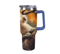 QMKFWT Tazza da caffè da viaggio con scimmia sull'albero, riutilizzabile, durevole, in acciaio inox, con manico e cannuccia, resistente alle perdite, tazza termica portatile, regalo per uomini e donne