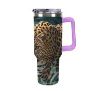 QMKFWT Tazza da caffè da viaggio con stampa leopardata animali della giungla africana, riutilizzabile, durevole, in acciaio inox, con manico e cannuccia, resistente alle perdite, tazza termica