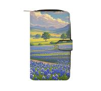 QMKFWT Texas Bluebonnets - Portafoglio lungo in pelle con libretto degli assegni, classico, bifold da donna, con finestra per documento d'identità