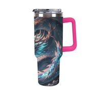 QMKFWT The Dragon Is Soaring Tazza da caffè da viaggio riutilizzabile durevole in acciaio inox isolato con manico e cannuccia resistente alle perdite, tazza termica portatile, regalo per uomini e