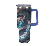 QMKFWT The Dragon Is Soaring Tazza da caffè da viaggio riutilizzabile durevole in acciaio inox isolato con manico e cannuccia resistente alle perdite, tazza termica portatile, regalo per uomini e