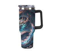 QMKFWT The Dragon Is Soaring Tazza da caffè da viaggio riutilizzabile durevole in acciaio inox isolato con manico e cannuccia resistente alle perdite, tazza termica portatile, regalo per uomini e