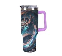 QMKFWT The Dragon Is Soaring Tazza da caffè da viaggio riutilizzabile durevole in acciaio inox isolato con manico e cannuccia resistente alle perdite, tazza termica portatile, regalo per uomini e
