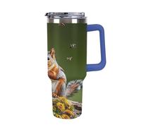 QMKFWT Uccelli, scoiattoli, insetti tazza da caffè riutilizzabile durevole in acciaio inox isolato bicchiere con manico e cannuccia, resistente alle perdite, tazza termica portatile, regalo per uomini