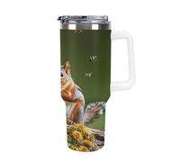 QMKFWT Uccelli, scoiattoli, insetti tazza da caffè riutilizzabile durevole in acciaio inox isolato bicchiere con manico e cannuccia, resistente alle perdite, tazza termica portatile, regalo per uomini