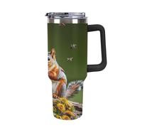 QMKFWT Uccelli, scoiattoli, insetti tazza da caffè riutilizzabile durevole in acciaio inox isolato bicchiere con manico e cannuccia, resistente alle perdite, tazza termica portatile, regalo per uomini