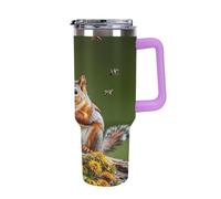 QMKFWT Uccelli, scoiattoli, insetti tazza da caffè riutilizzabile durevole in acciaio inox isolato bicchiere con manico e cannuccia, resistente alle perdite, tazza termica portatile, regalo per uomini