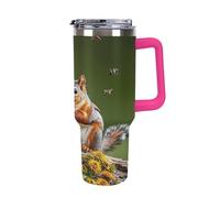 QMKFWT Uccelli, scoiattoli, insetti tazza da caffè riutilizzabile durevole in acciaio inox isolato bicchiere con manico e cannuccia, resistente alle perdite, tazza termica portatile, regalo per uomini