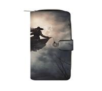 QMKFWT Witch Flight Portafoglio lungo in pelle portafoglio degli assegni portafogli classico bifold da donna pochette con finestra ID