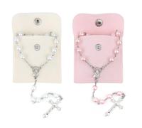QMLING Collana con perline cattoliche: 2 collane con perline di vetro con bottone, perline per preghiera con crocifisso e medaglia della Vergine Maria, per donne e uomini (bianco e rosa)