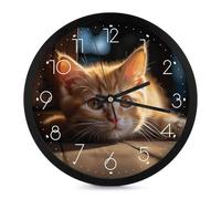 QMNALP Orologio da parete grande con numeri silenziosi e senza ticchettio, con piccolo gatto arancione, orologi da parete per soggiorno, orologio da parete a batteria, quadrante carino e facile da