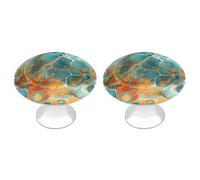 QMNBTES Confezione da 2 pomelli vintage per armadietti da cucina, in acciaio inox, decorativi, per cassettiere, cassetti, bagno, armadio, porta, doppia porta, colore: arancione e turchese, confezione