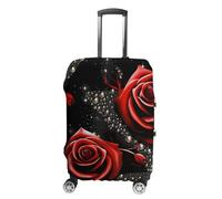QMNBTES Copertura per bagagli a mano con rose rosse e stelle, copertura per valigie approvata TSA, protezione elastica per valigie, antigraffio, lavabile, adatta per custodie da 48-76 cm, bianco, L
