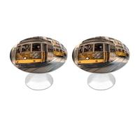 QMNBTES Lisbon Tram - Confezione da 2 pomelli vintage per armadietti da cucina, in acciaio inox, decorativi, per cassettiere, cassetti, bagno, armadio, porta a due ante