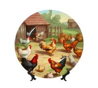 QMNKLET Piatto decorativo da 15,2 cm in porcellana fine, con gallina, gallina, fattoria, piatti piani in ceramica con espositore, ornamenti in ceramica artistica piatto in porcellana per casa ufficio