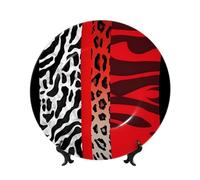 QMNKLET Piatto decorativo in porcellana Bone China, 25,4 cm, con leopardo rosso e zebra, piatti piani in ceramica con espositore, ornamenti in ceramica per casa, ufficio, decorazione da parete