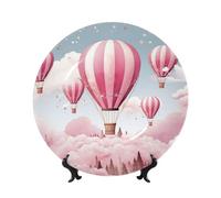 QMNKLET Piatto decorativo in porcellana Bone China, 25,4 cm, piatti piani in ceramica con mongolfiera rosa, con espositore, ornamenti in ceramica artistica piatto in porcellana per casa ufficio