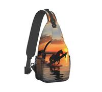 QMNKLET Zaino a tracolla a tracolla con cavalli sul lago, borsa a tracolla per escursioni all'aperto, nero, taglia unica, Nero , Taglia unica