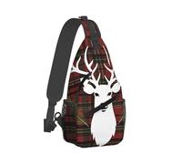 QMNKLET Zaino a tracolla, borsa a tracolla, motivo renna, tartan a quadretti, marsupio per esterni, escursionismo, nero, taglia unica, nero, taglia unica, nero, Taille unique