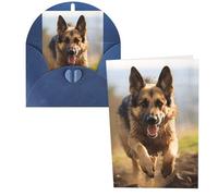 QMNSEHF Biglietto di auguri con cane pastore tedesco in esecuzione con buste Thank YouCard Biglietto di buon compleanno per donne uomini Natale Halloween matrimonio biglietti vuoti per tutte le