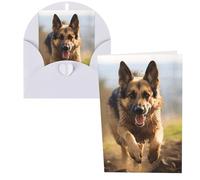QMNSEHF Biglietto di auguri con cane pastore tedesco in esecuzione con buste Thank YouCard Biglietto di buon compleanno per donne uomini Natale Halloween matrimonio biglietti vuoti per tutte le