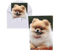 QMNSEHF Biglietto di auguri con cane pomerania dai capelli corti con buste Thank YouCard Biglietto di buon compleanno per donne uomini Natale Halloween matrimonio biglietti vuoti per tutte le
