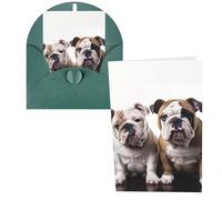 QMNSEHF Biglietto di auguri con due simpatici cani bulldog con buste, biglietto di ringraziamento per donne, uomini, Natale, Halloween, matrimonio, biglietti di auguri per tutte le occasioni, 10 x 15
