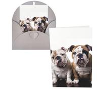 QMNSEHF Biglietto di auguri con due simpatici cani bulldog con buste, biglietto di ringraziamento per donne, uomini, Natale, Halloween, matrimonio, biglietti di auguri per tutte le occasioni, 10 x 15