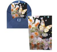 QMNSEHF Biglietto di auguri con farfalle, narciso, fiori, con buste, biglietto di ringraziamento per donne, uomini, Natale, Halloween, matrimonio, biglietti di auguri per tutte le occasioni, 10 x 15