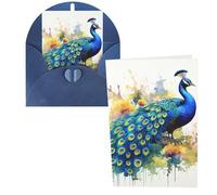 QMNSEHF Biglietto di auguri con pittura ad acquerello di pavone con buste Thank YouCard Biglietto di auguri di buon compleanno per donne uomini Natale Halloween matrimonio biglietti vuoti per tutte le