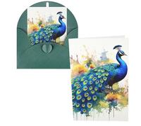 QMNSEHF Biglietto di auguri con pittura ad acquerello di pavone con buste Thank YouCard Biglietto di auguri di buon compleanno per donne uomini Natale Halloween matrimonio biglietti vuoti per tutte le