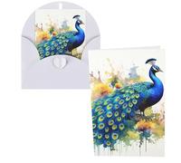 QMNSEHF Biglietto di auguri con pittura ad acquerello di pavone con buste Thank YouCard Biglietto di auguri di buon compleanno per donne uomini Natale Halloween matrimonio biglietti vuoti per tutte le