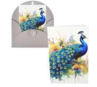 QMNSEHF Biglietto di auguri con pittura ad acquerello di pavone con buste Thank YouCard Biglietto di auguri di buon compleanno per donne uomini Natale Halloween matrimonio biglietti vuoti per tutte le